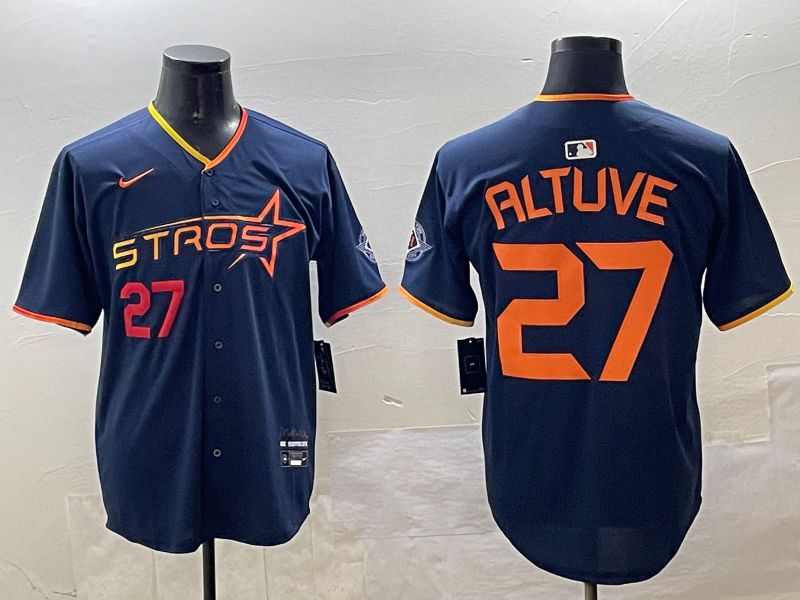 Men Houston Astros #27 Altuve Drak Blue Three generations Joint Name 2025 Nike MLB Jersey style 5->houston astros->MLB Jersey